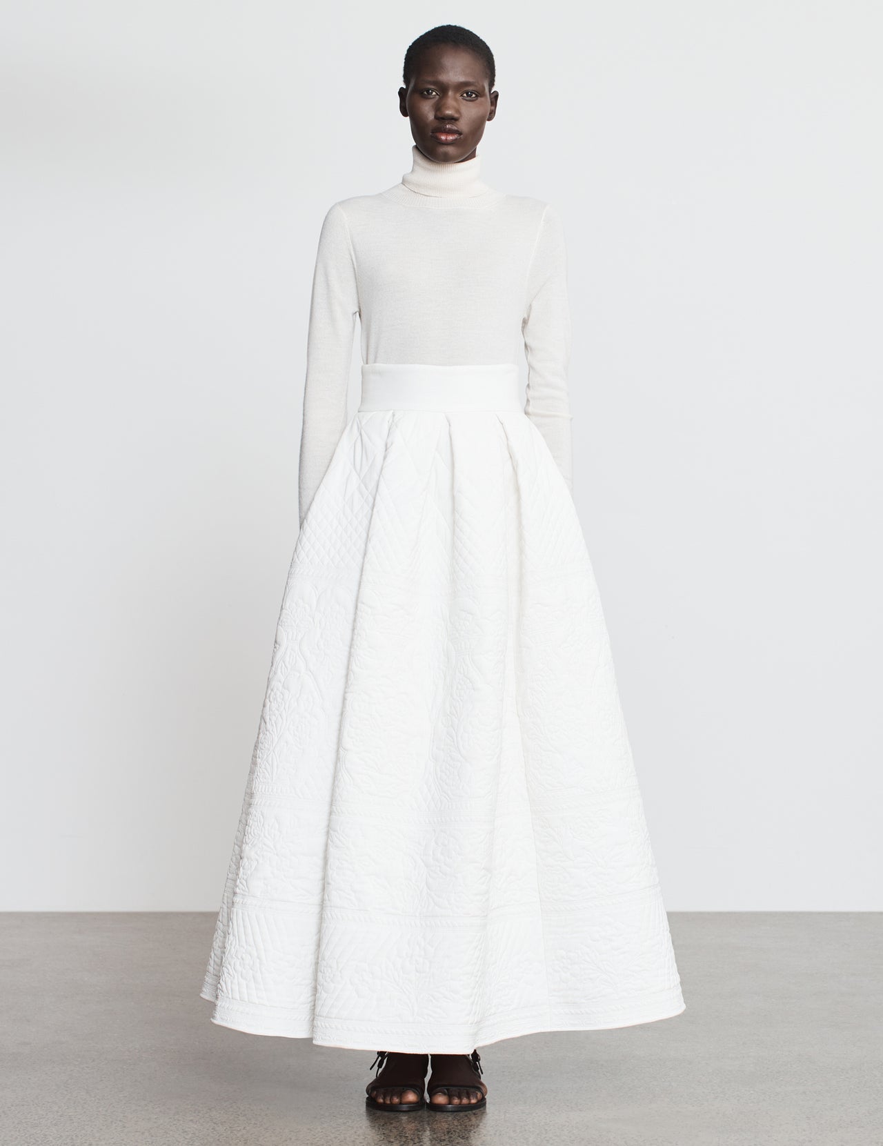  Off White Khadi Cotton Quilted Victoria Maxi Skirt | Varana 