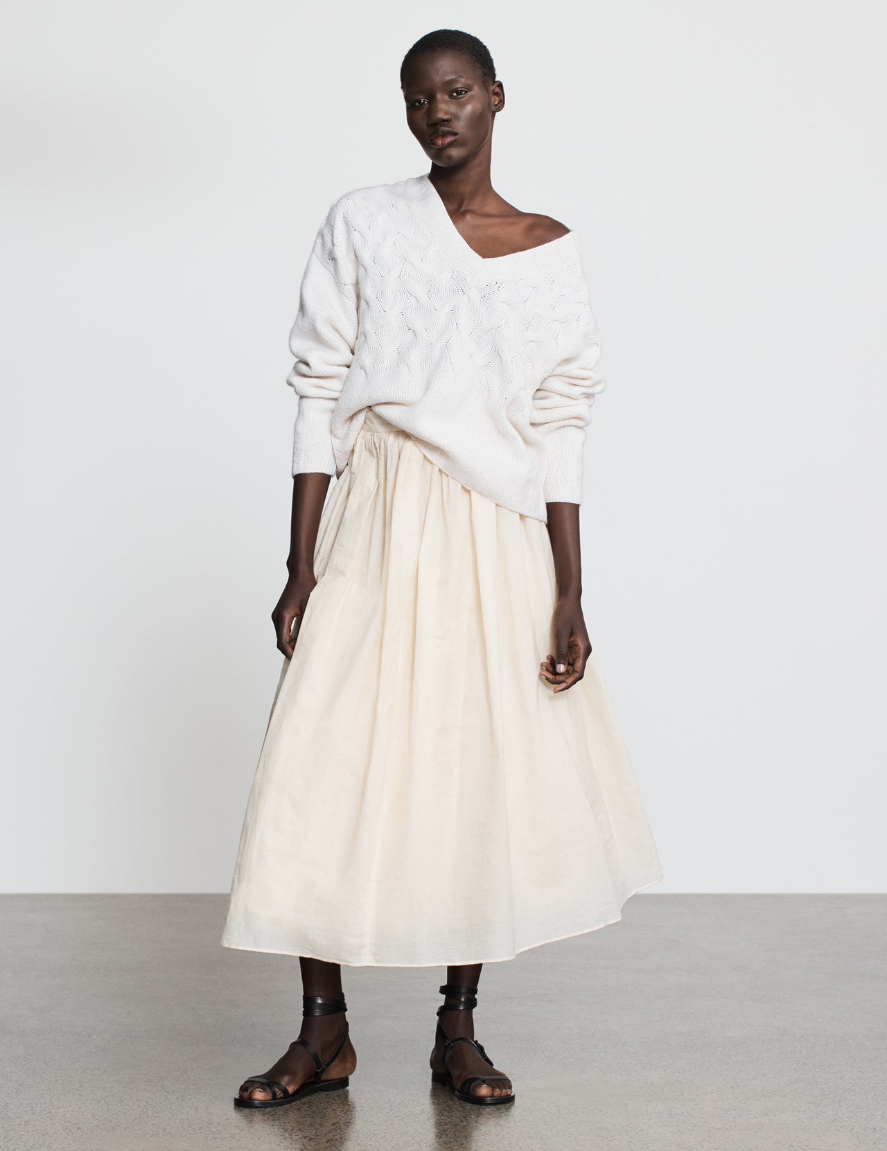  Off White Khadi Cotton A-Line Skirt 
