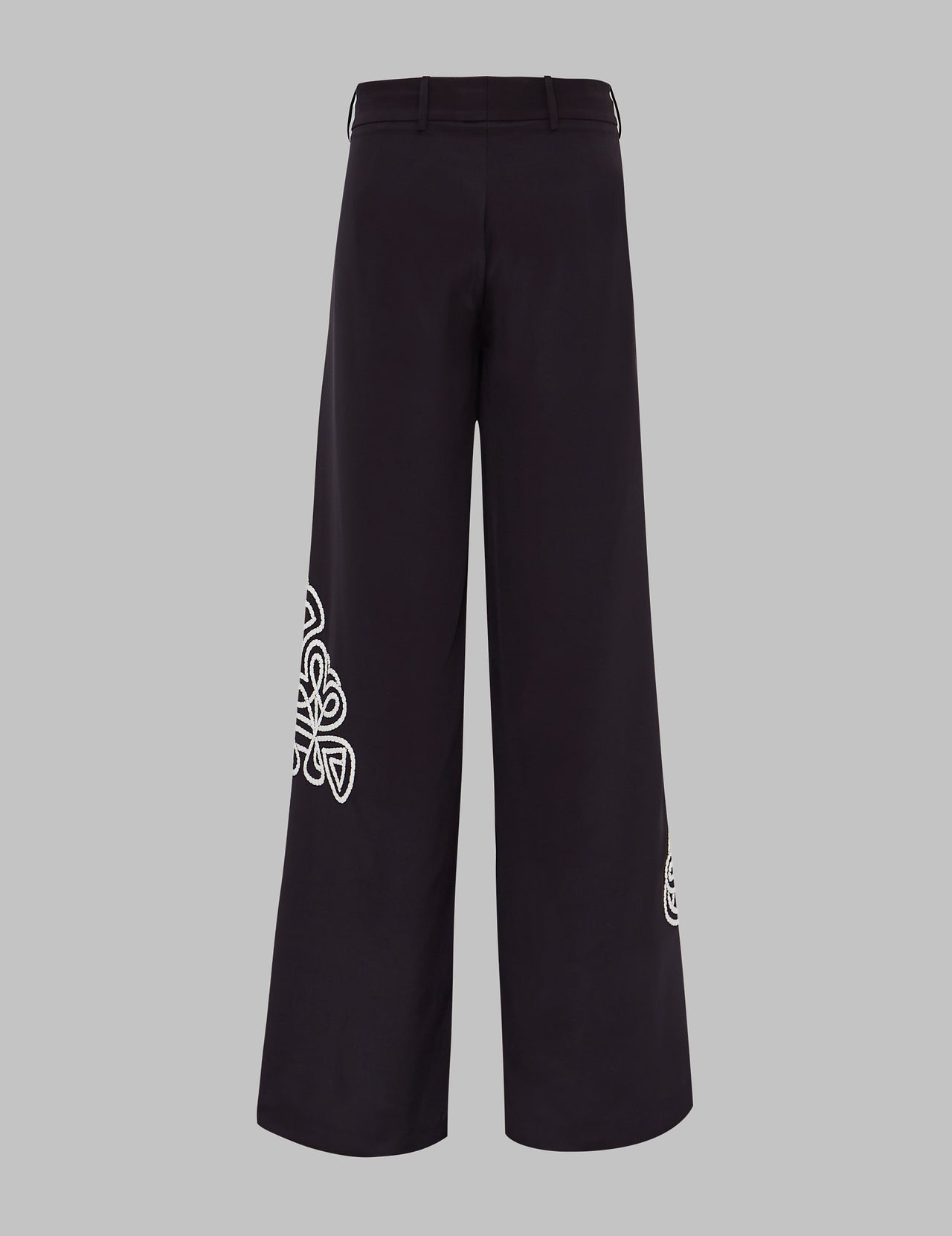  Black Silk Embroidered Wide Leg Trousers 