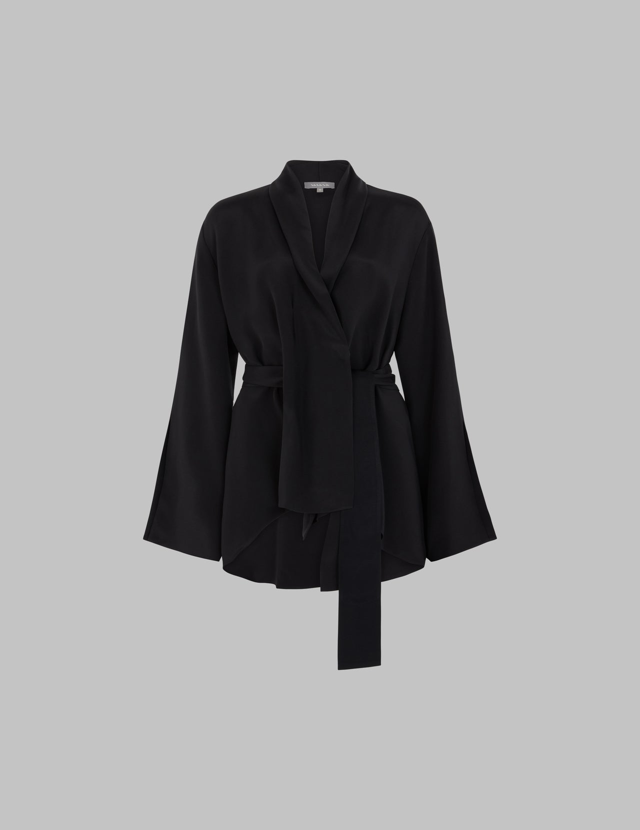  Black Silk Crepe Kimono Jacket with Belt | Varana 