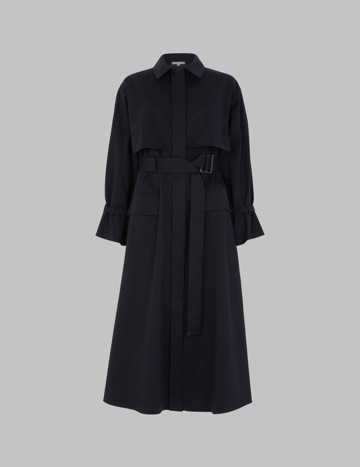 Navy Cotton Drill Serai Belted Trench Coat