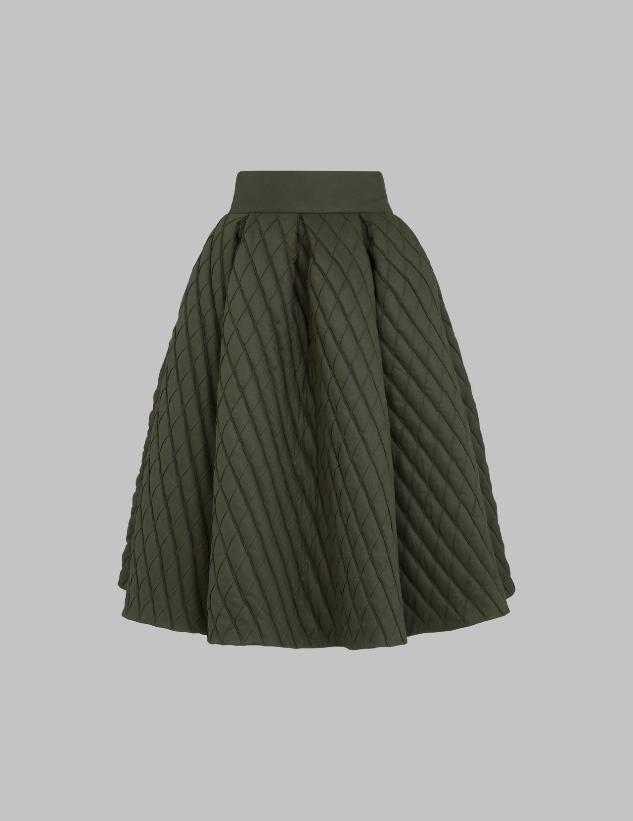  Dark Olive Roma Quilted Skirt with Rasai Pleating | Varana 