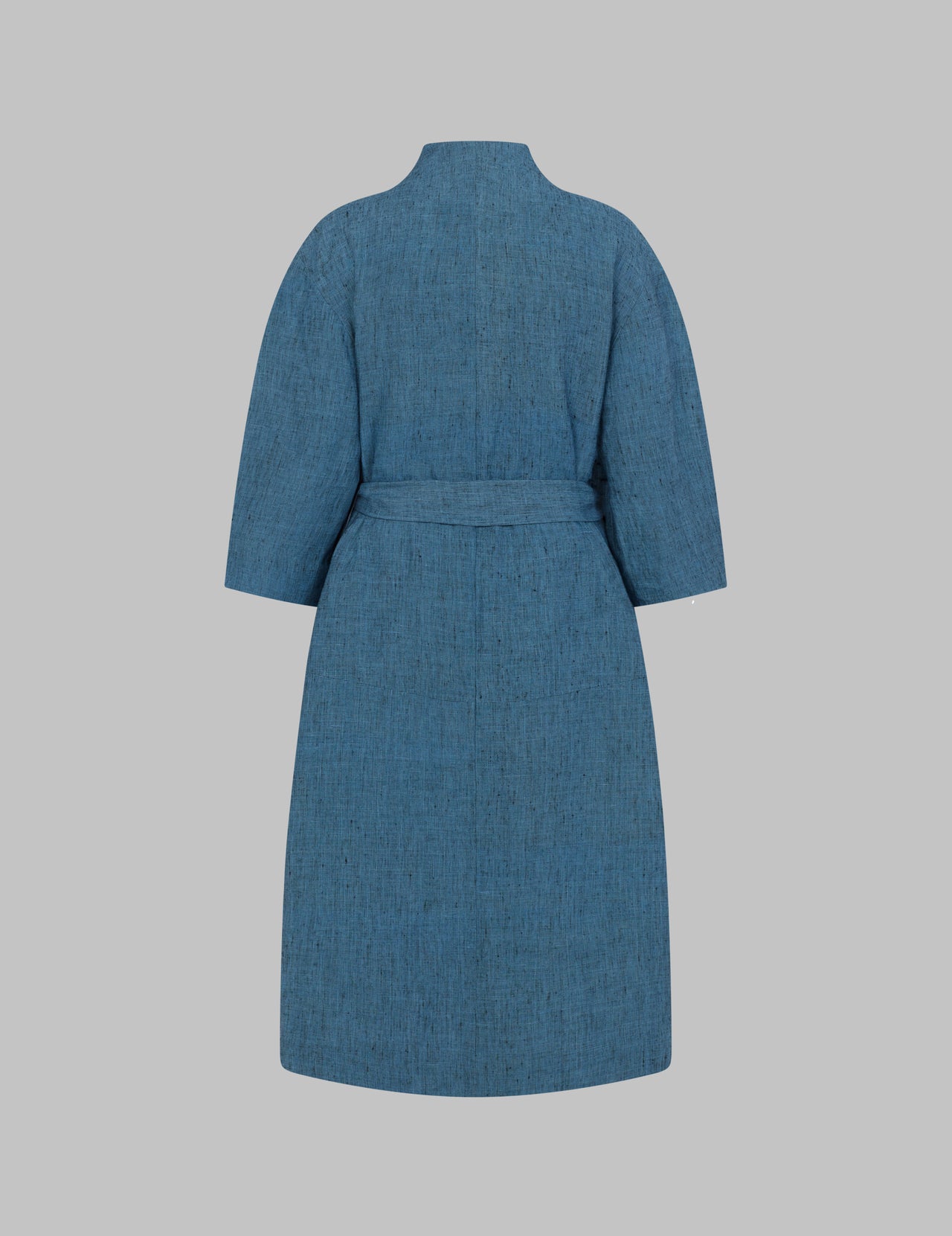  Blue Linen High Neck Midi Cocoon Bailey Coat  