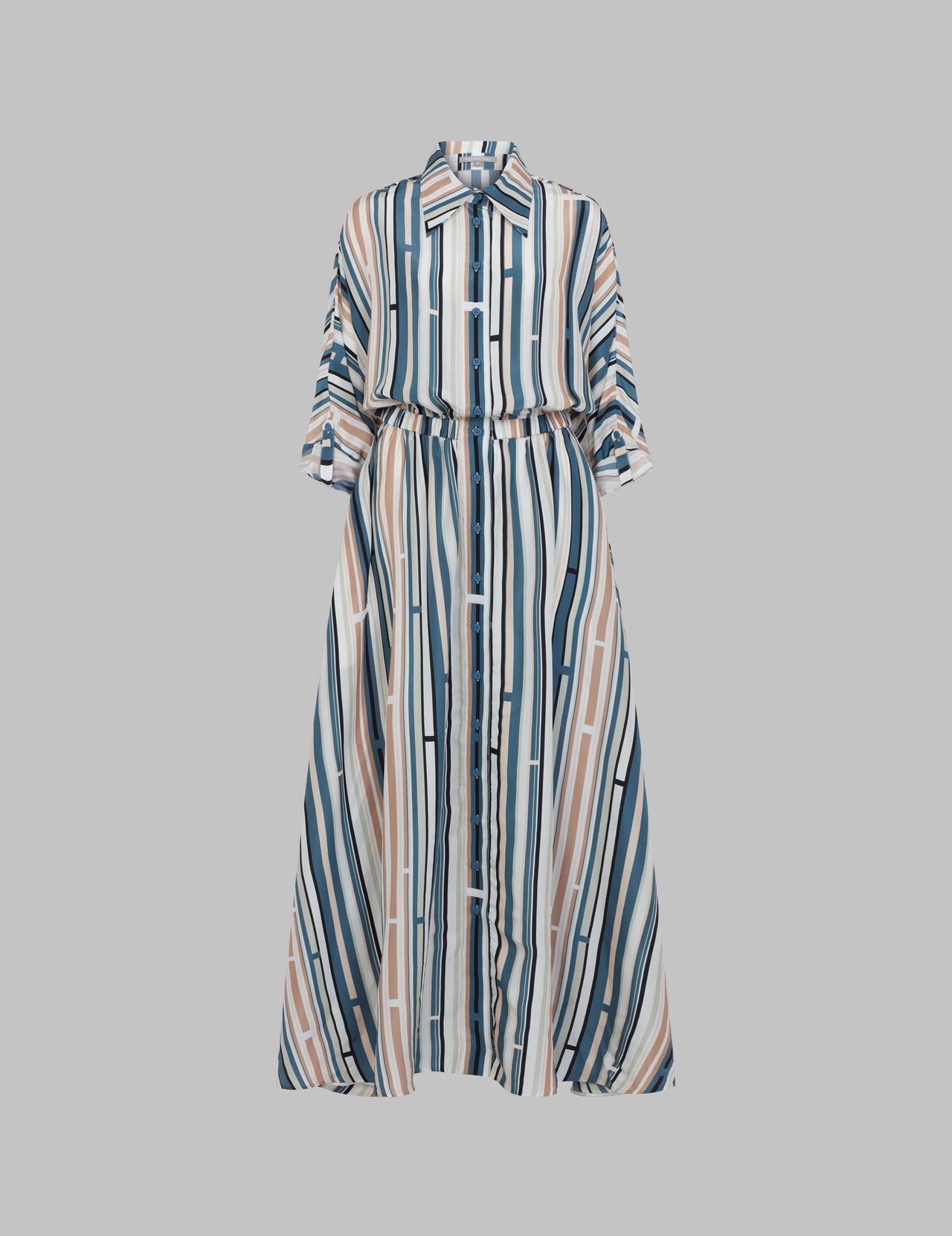  Printed Habotai Silk Ryka Maxi Shirt Dress | Varana 