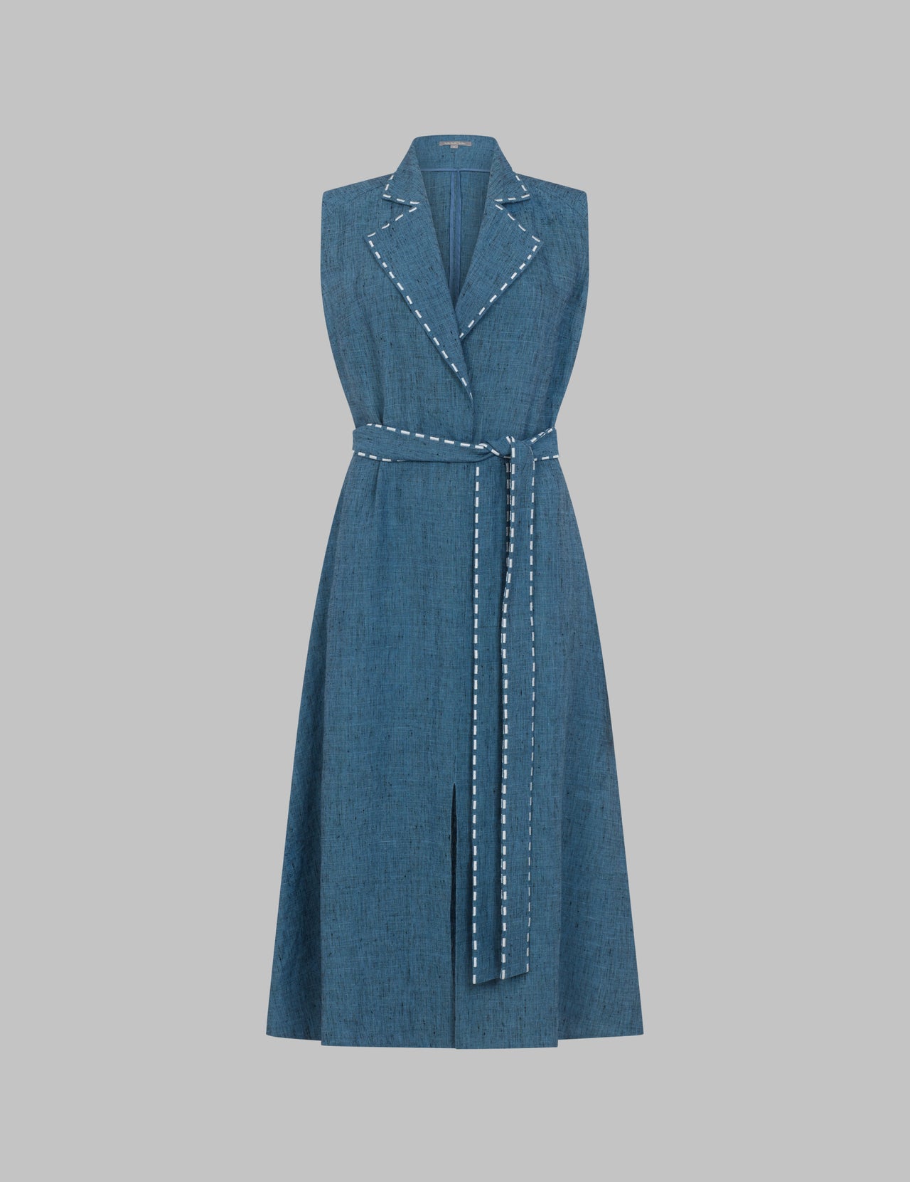  Blue Linen Sleeveless Midi Dress  