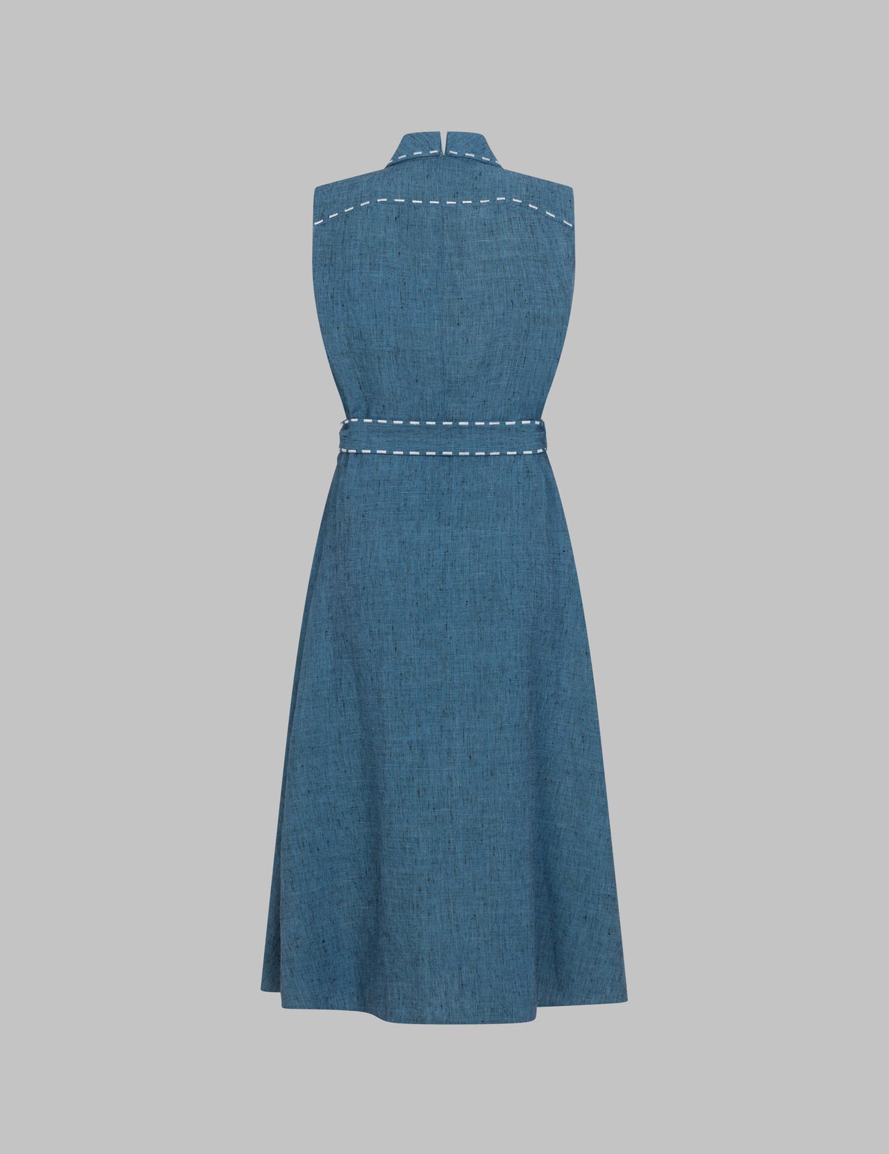  Blue Linen Sleeveless Midi Dress  