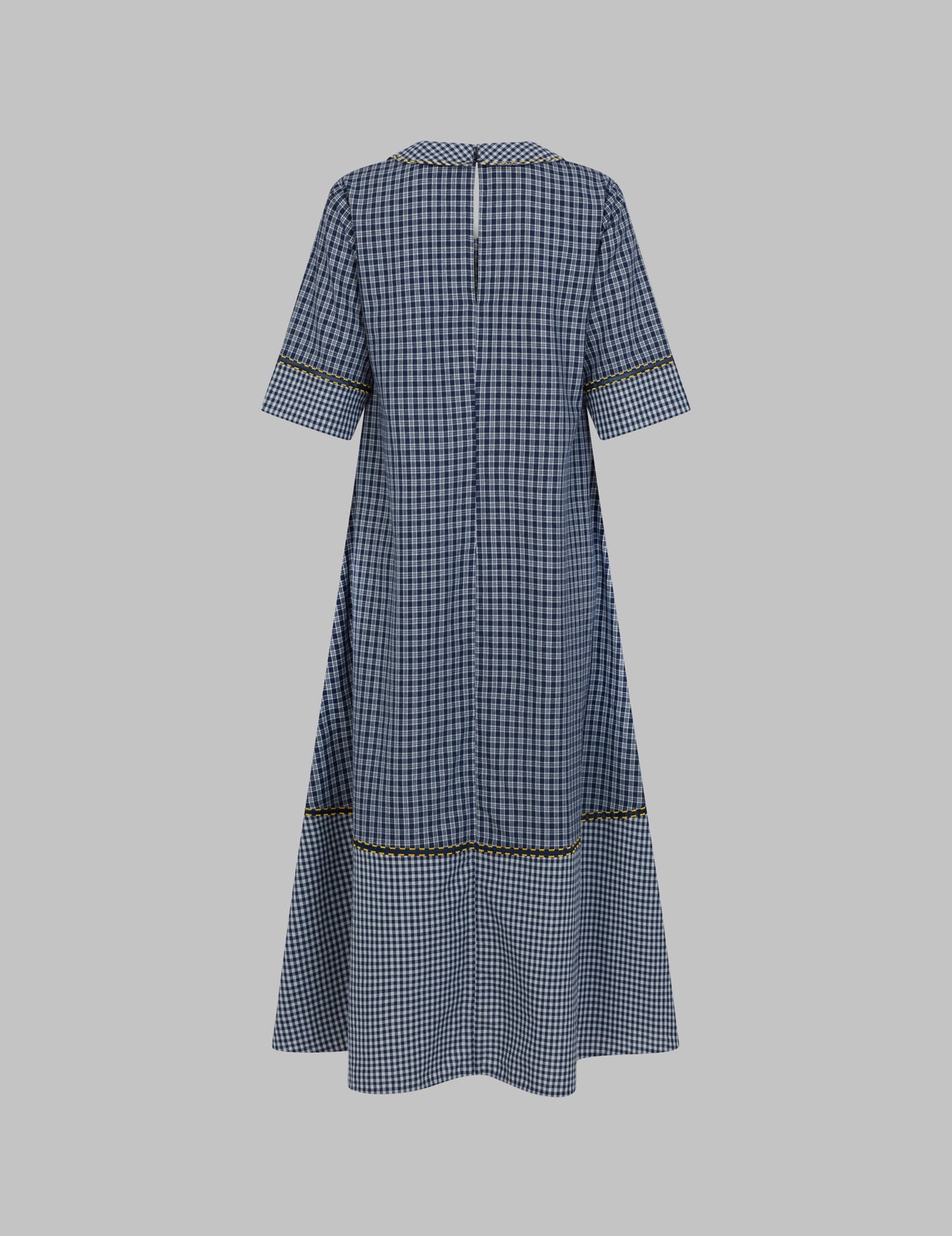  Gingham Cotton V Neck Collar Relaxed Maxi Dress 
