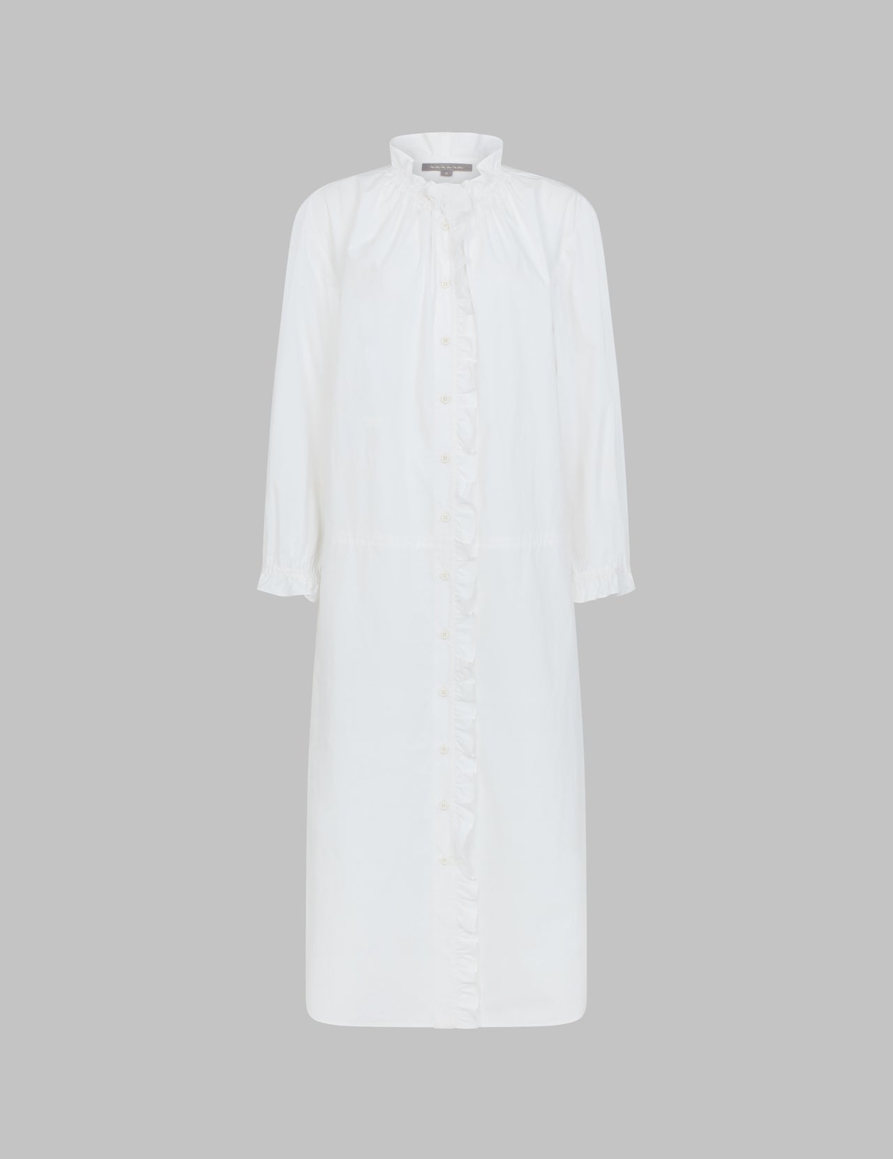  White Cotton Ruffle Relaxed Shirt Dress  