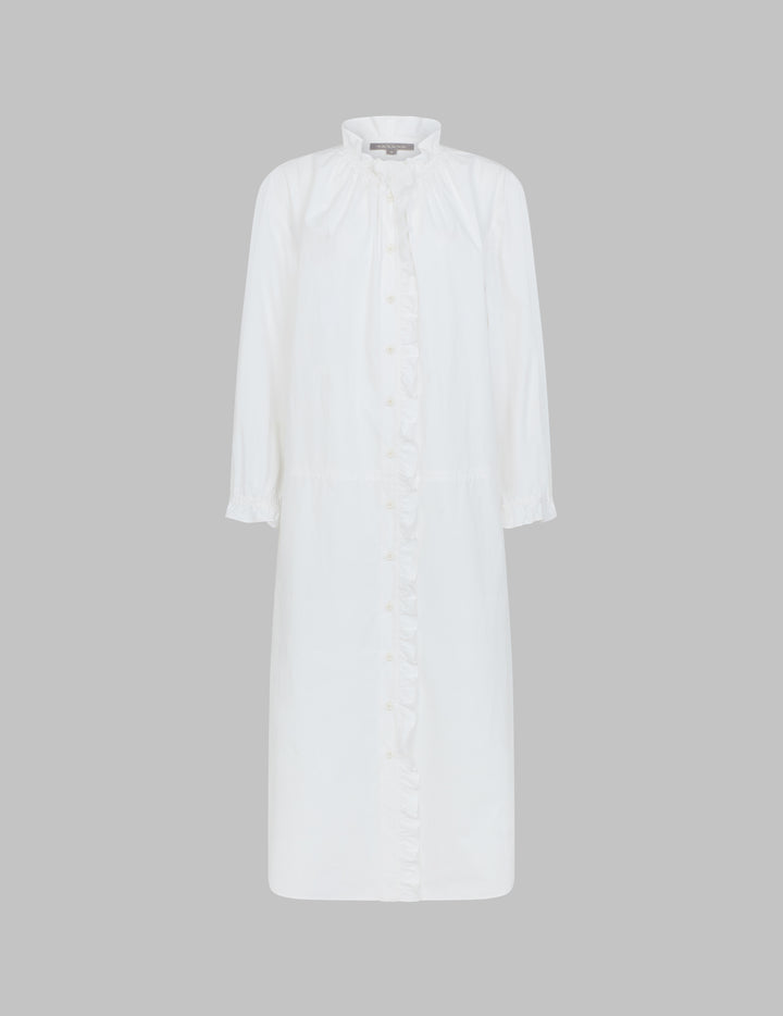 White Crush Cotton Ruffle Relaxed Shirt Dress