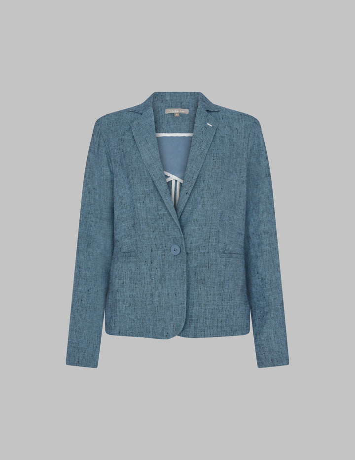 Blue Linen Deconstructed Piccolo Jacket