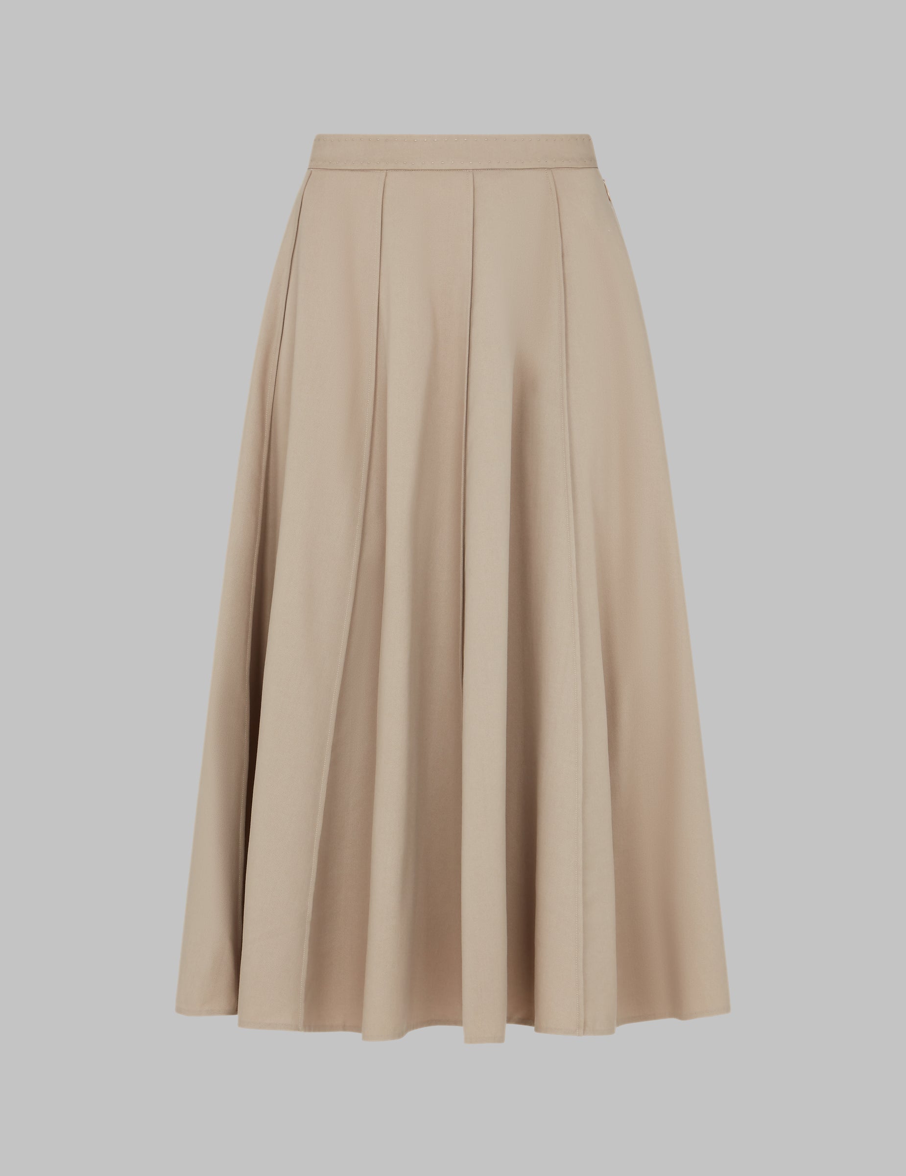 Sand Hand Pleated Panel Midi Skirt | Mid-Length Designer Skirt