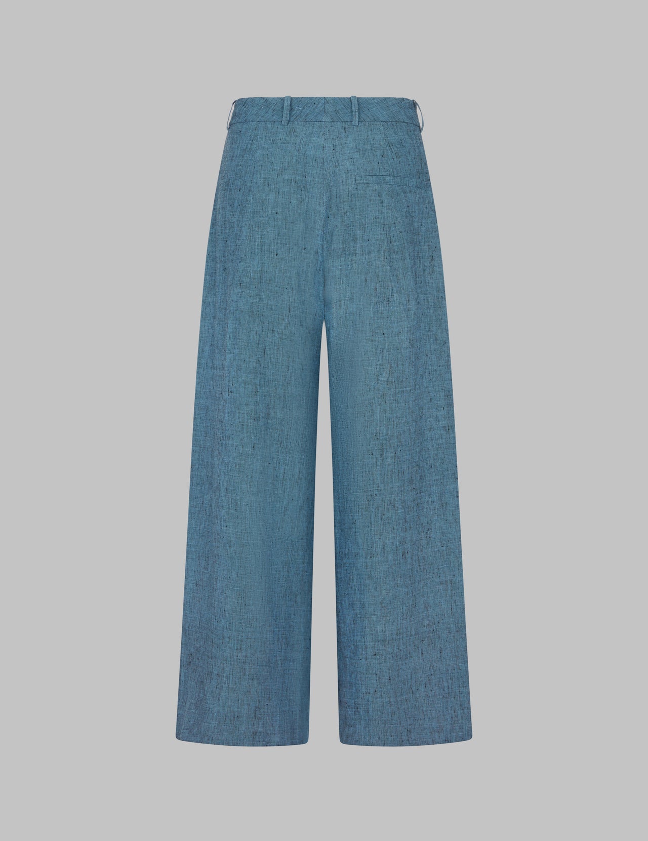  Blue Linen High Waisted Pleated Wide Leg Trousers 