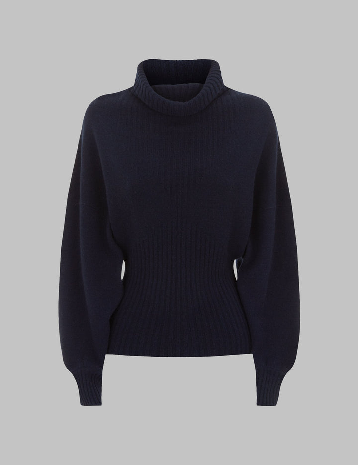 Navy Cross Ribbed Cashmere Sweater