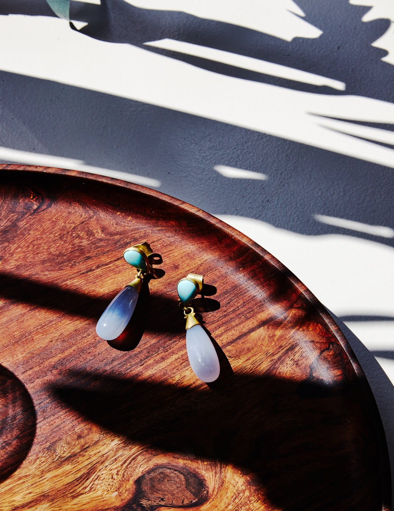  18k Gold Turquoise & Chalcedony Earrings 