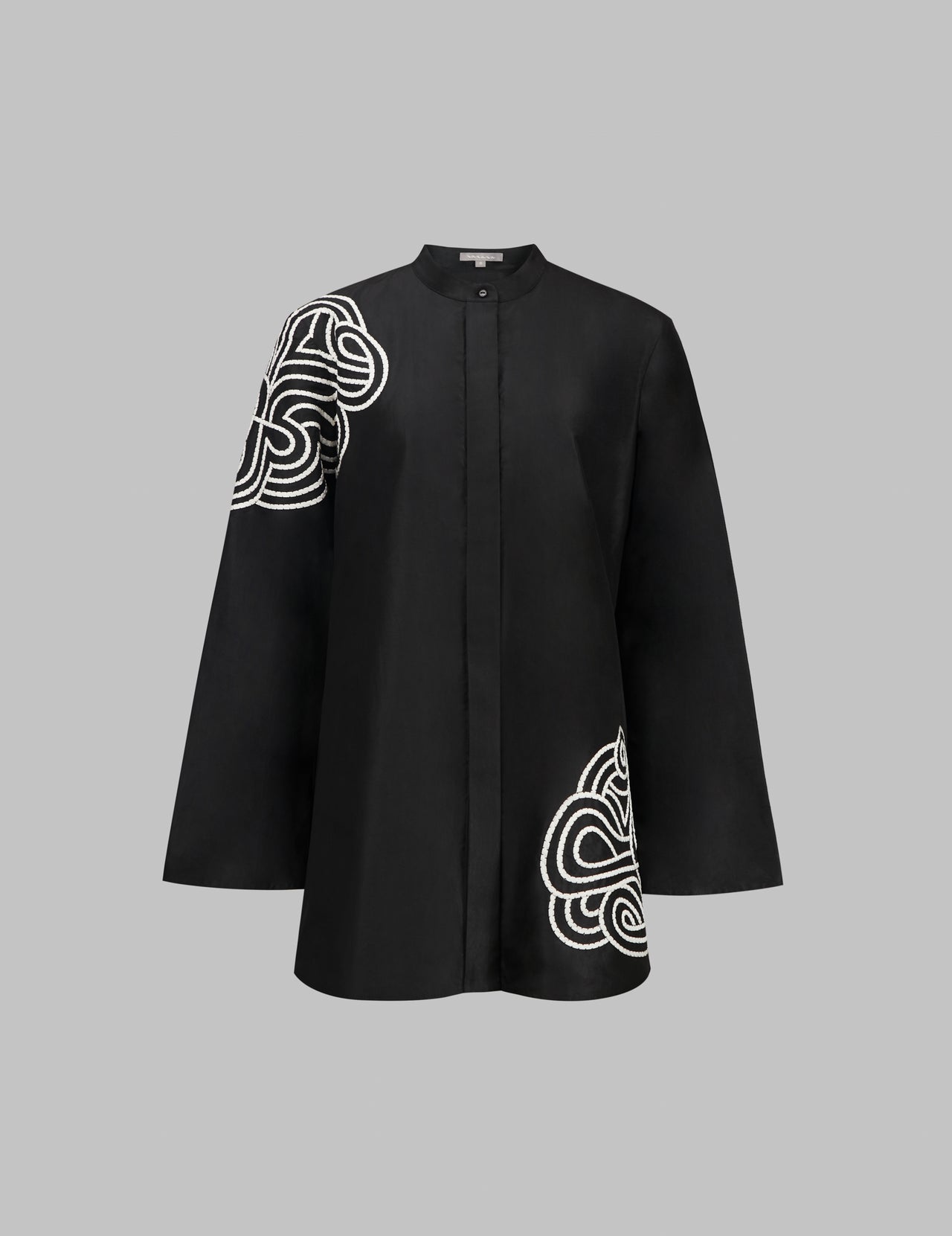  Black Rabari Embroidered Silk Taffeta Shirt | Varana 