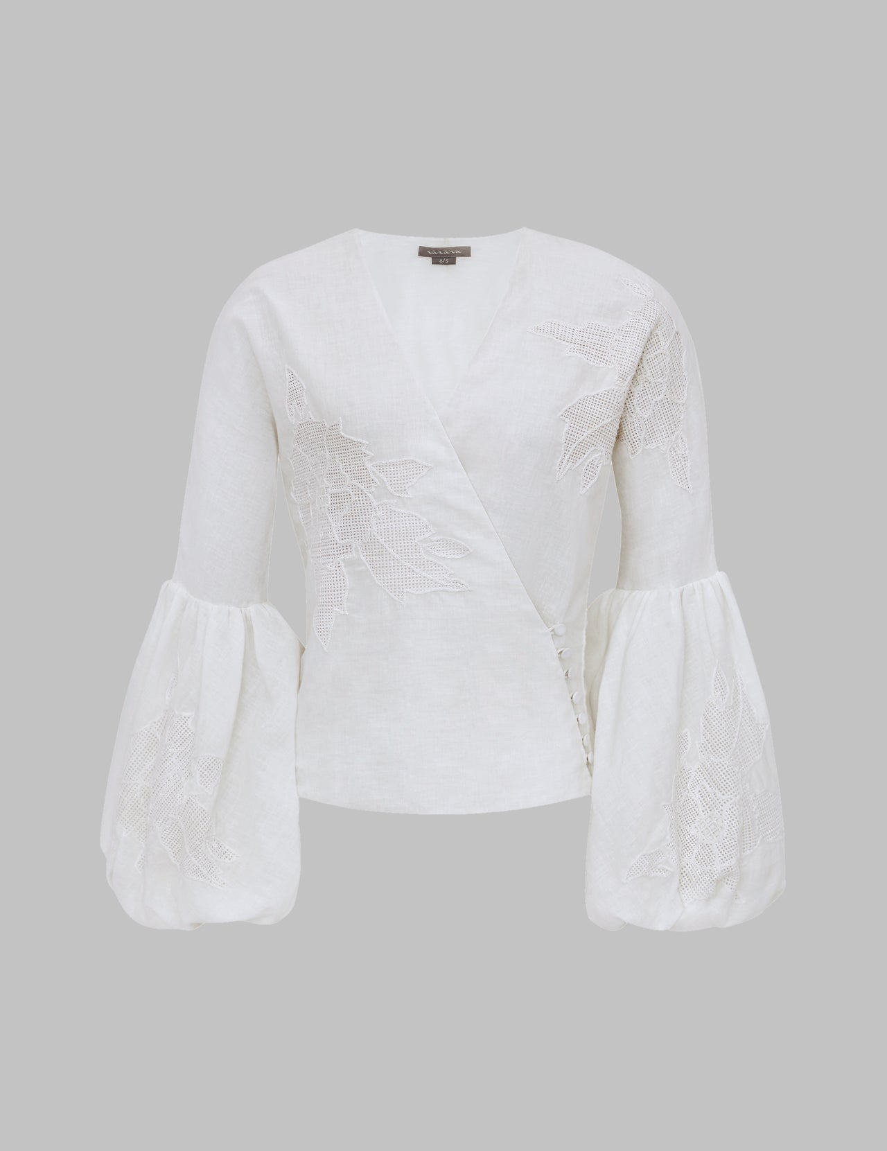  Off White Khadi Cotton Puff Sleeve Embroidered Blouse | Varana 