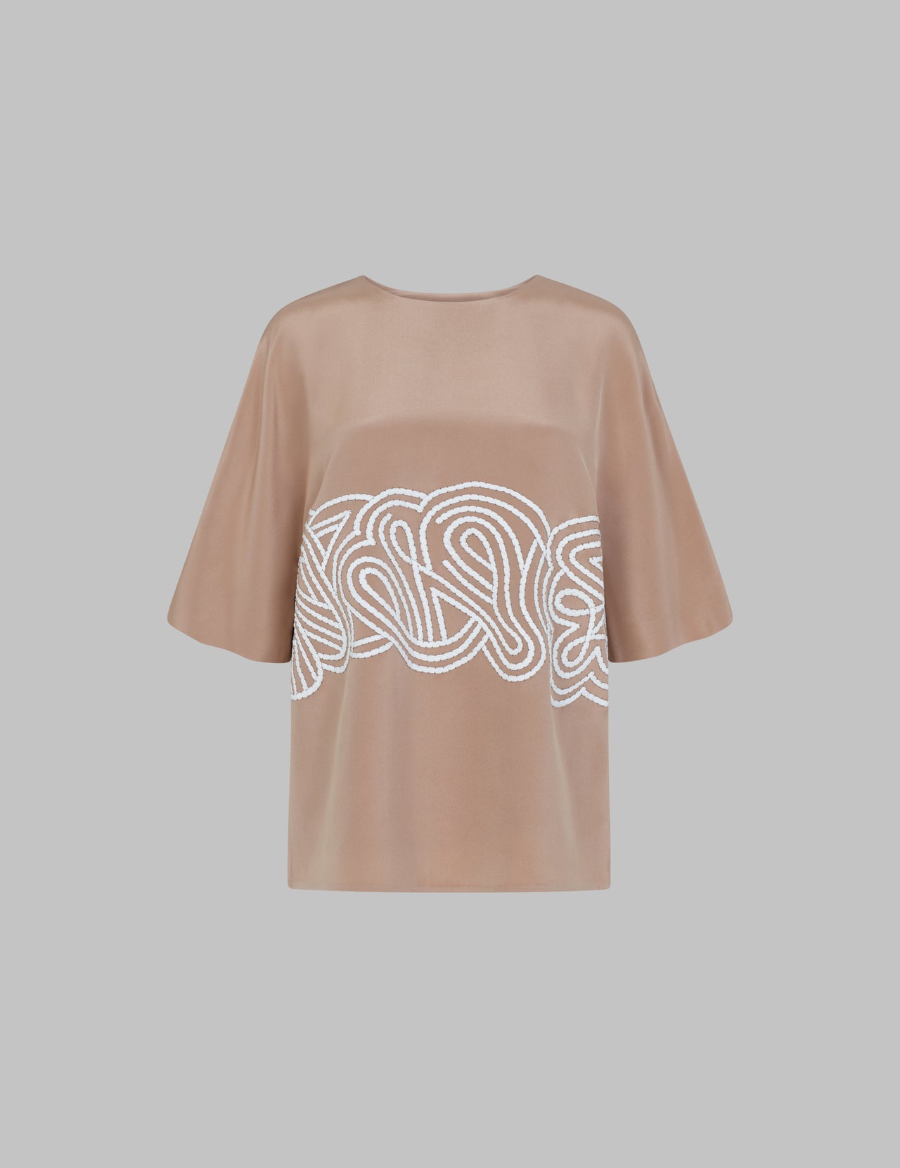  Sand Silk Crepe Rabari Embroidered Kimbo Top | Varana 