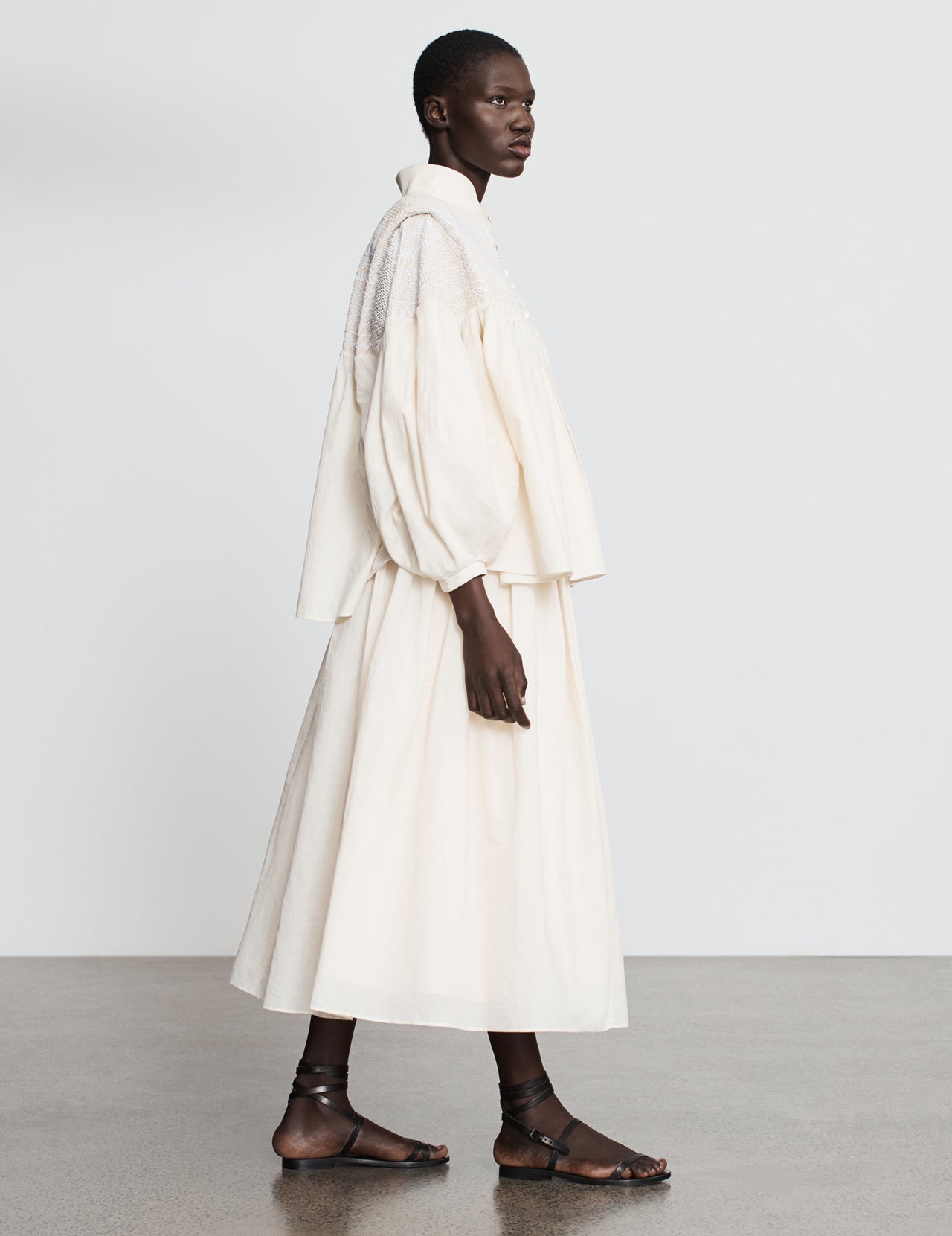  Off White Khadi Cotton A-Line Skirt 