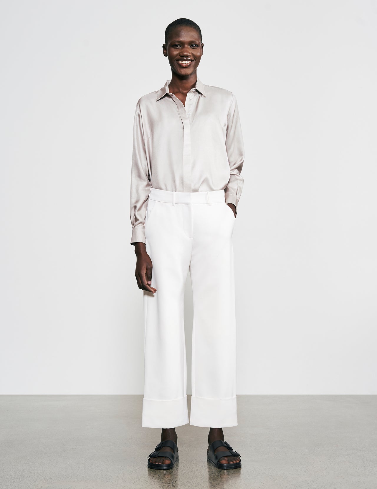  White Straight Leg Trousers with Cuffs 