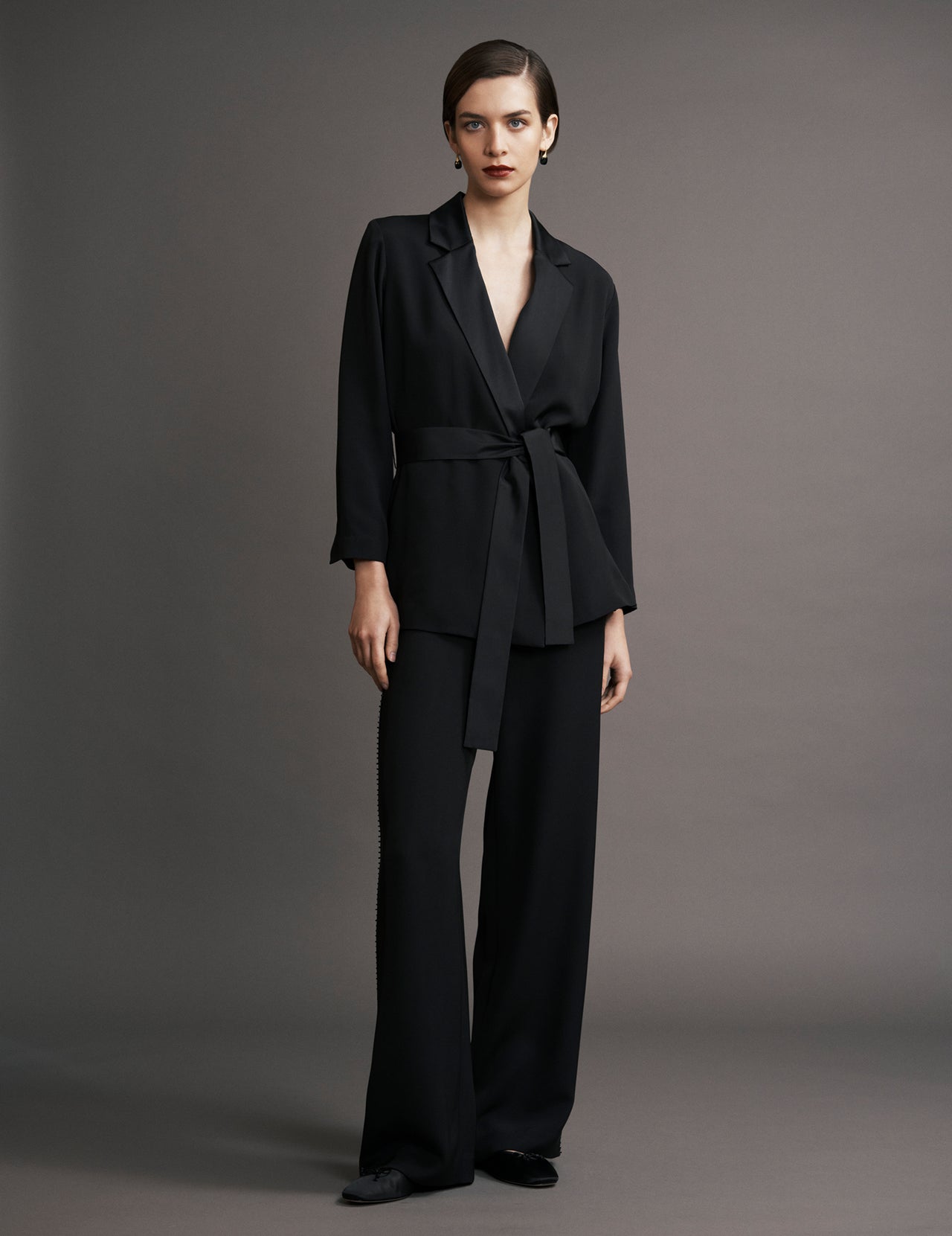  Black Silk Crepe Nadia Trouser With Beaded Side Seams | Varana 