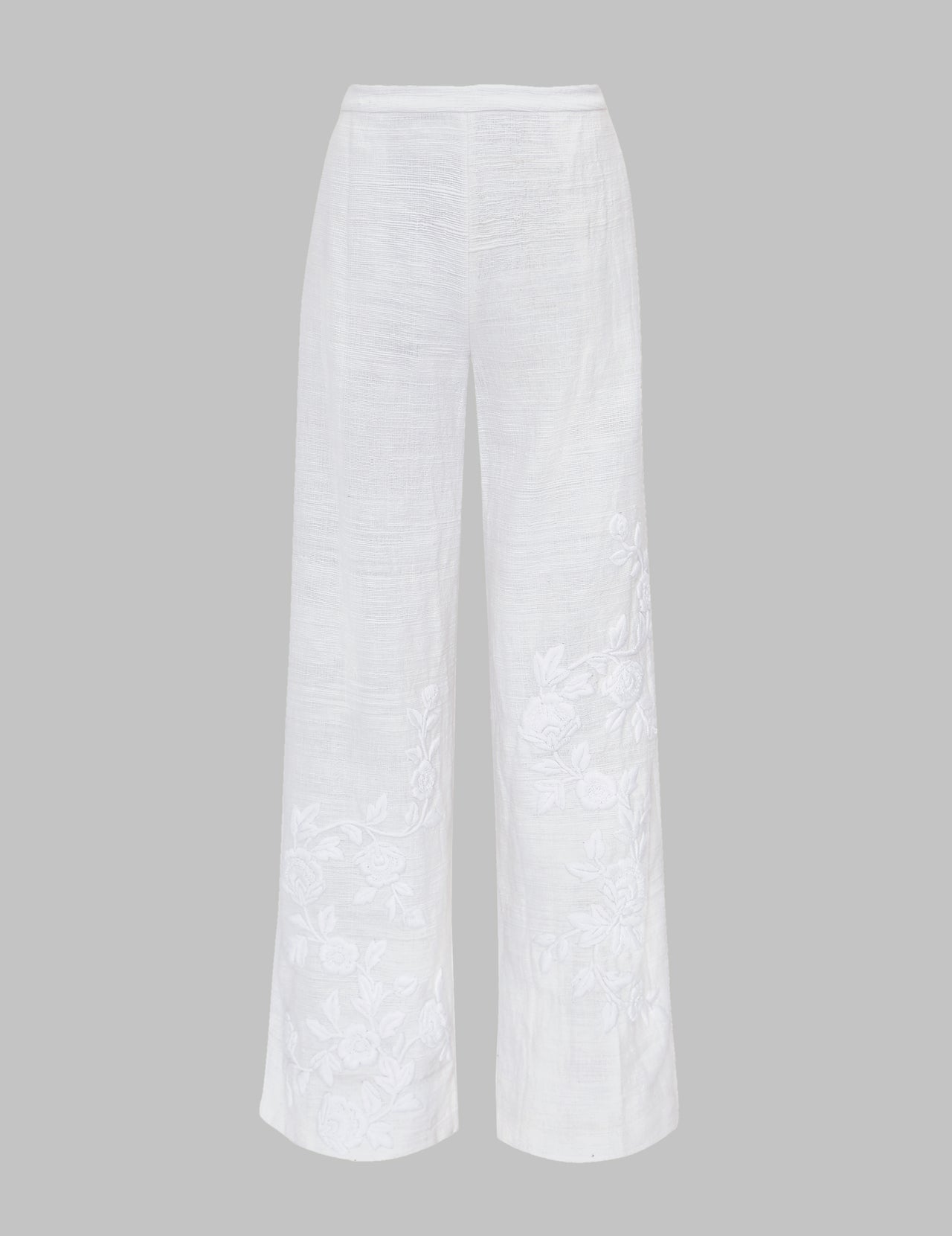  White Handwoven Khadi Cotton Embroidered Trousers | Varana 