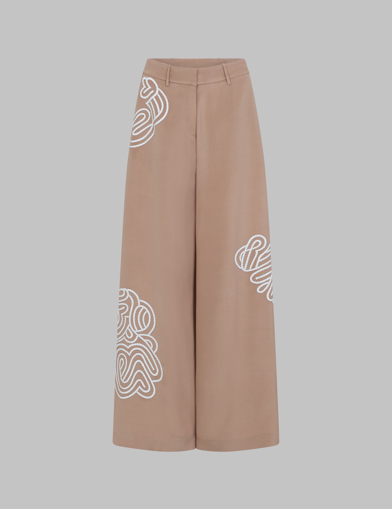  Sand Silk Crepe Rabari Embroidered Wide Leg Trousers | Varana 