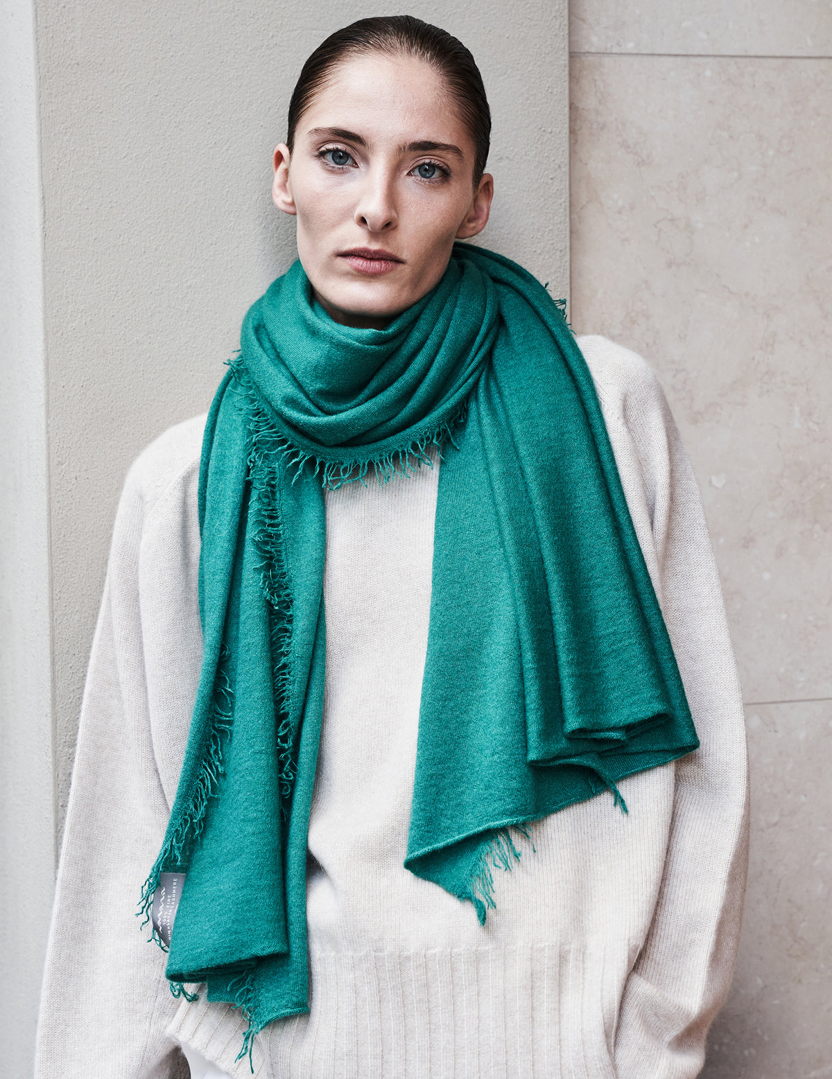Botanical Green Handwoven Felted Cashmere Stole