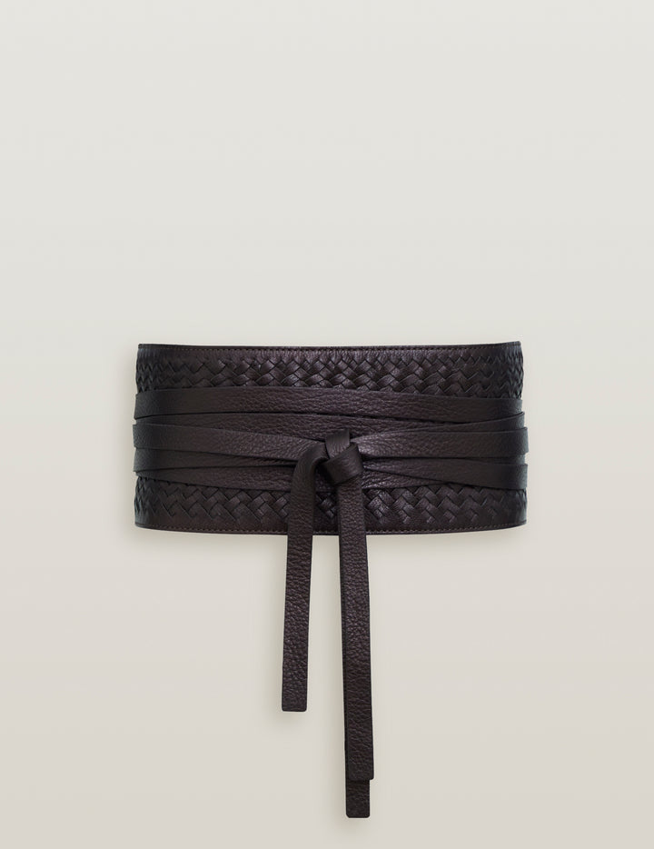 Metallic Brown Wide Handwoven Leather Corset Belt