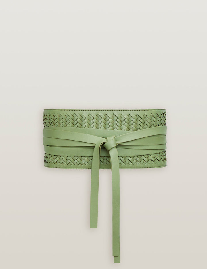 Sage Green Handwoven Leather Wide Corset Belt