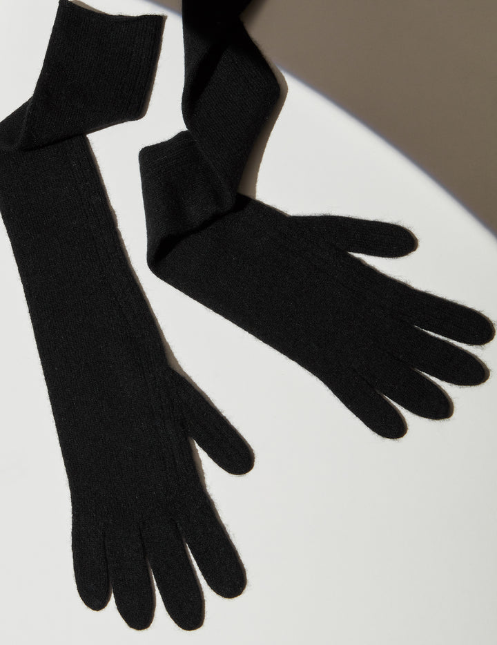 Black Textured Long Cashmere Gloves