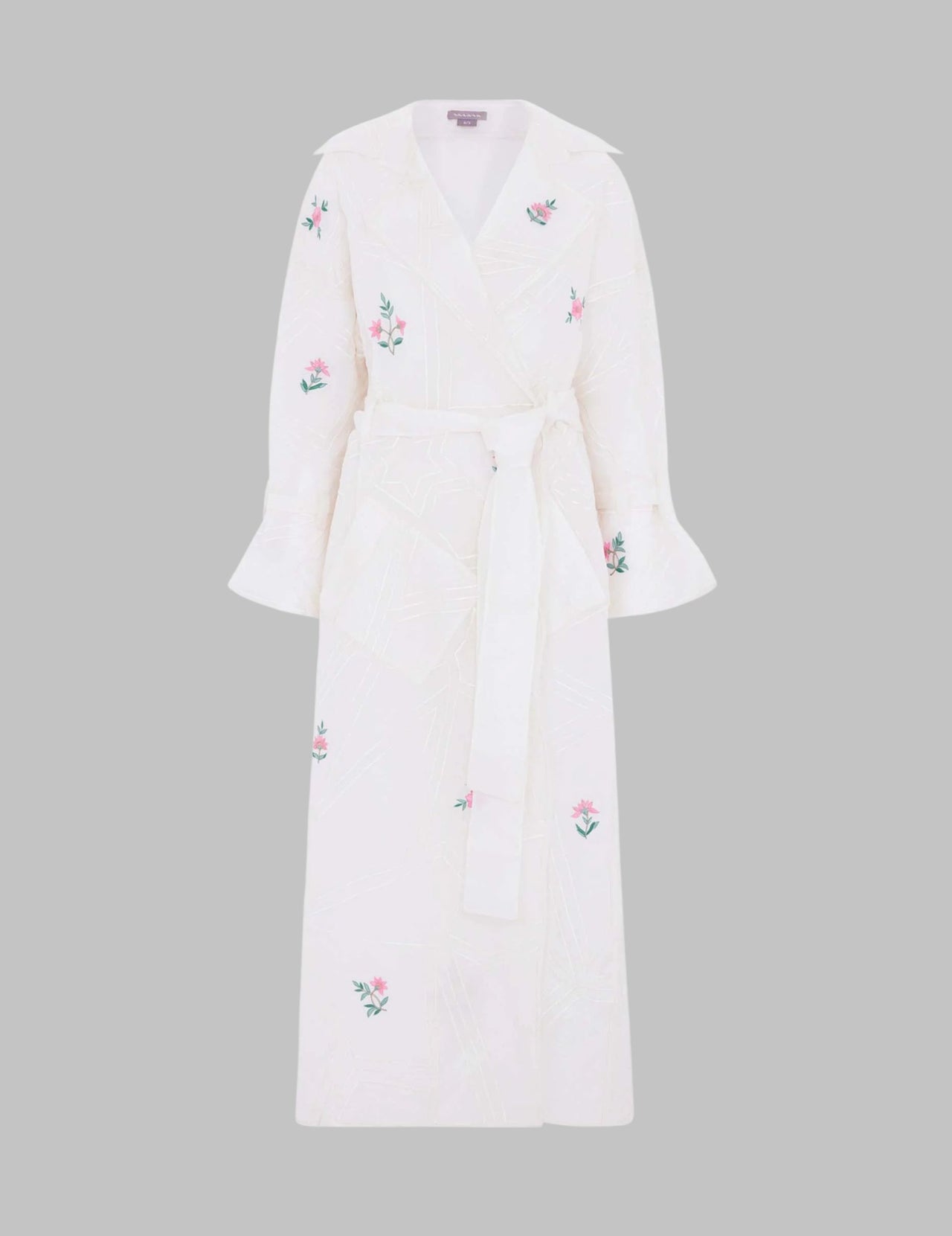  Off White Silk Embroidered Trench Coat 