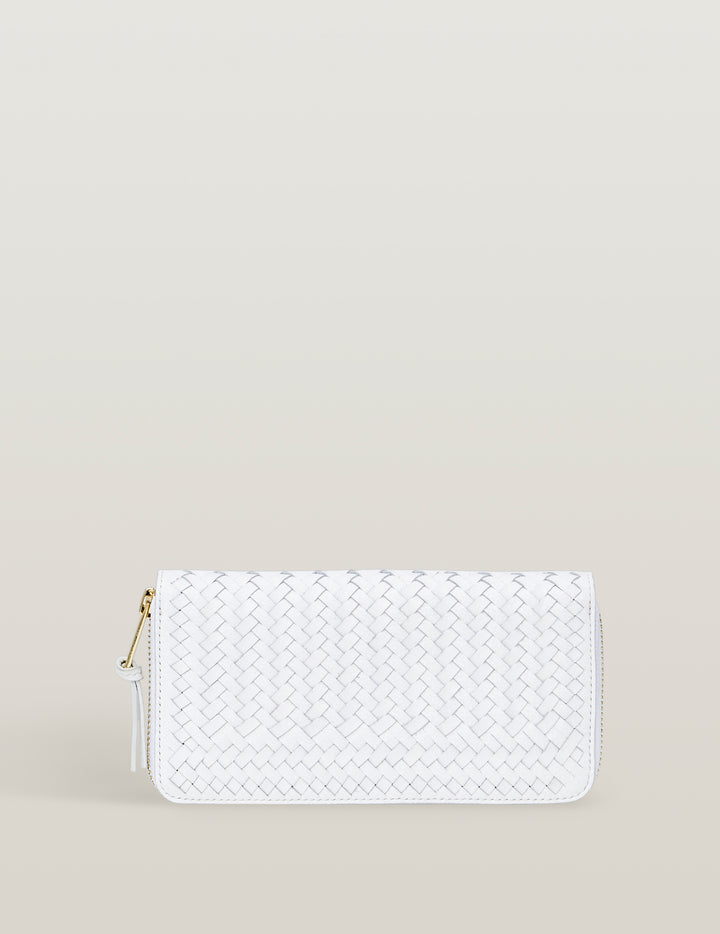 White Handwoven Large Leather Wallet