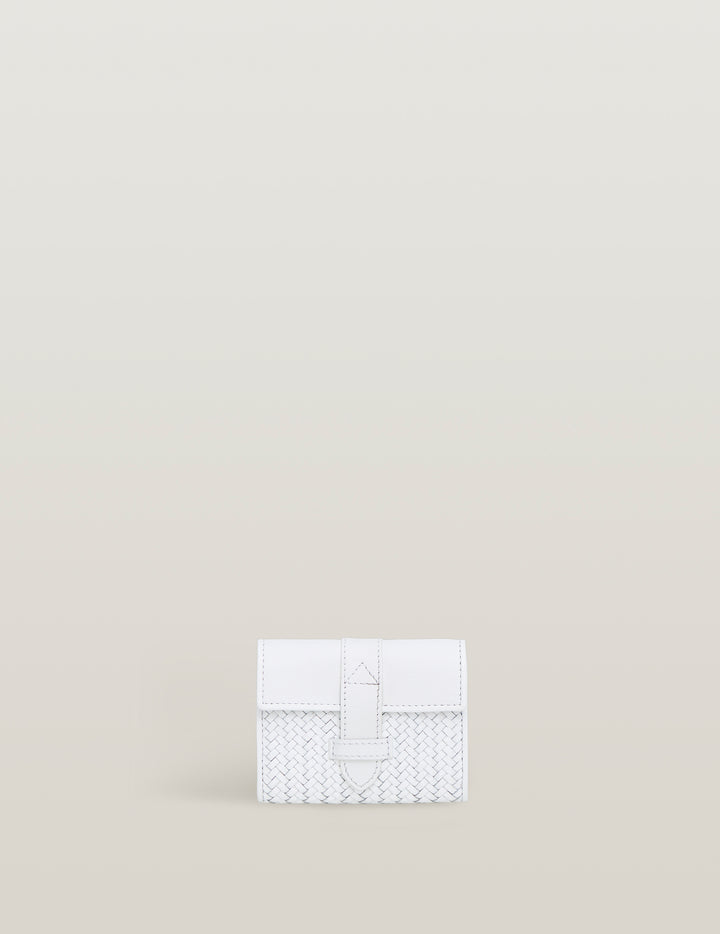 White Handwoven Leather Card Holder